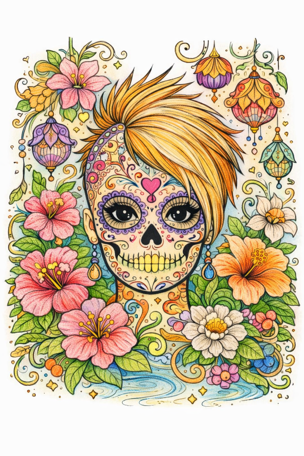 Female Sugar Skulls Adult Coloring Book – 30 Detailed Pages - Image 3
