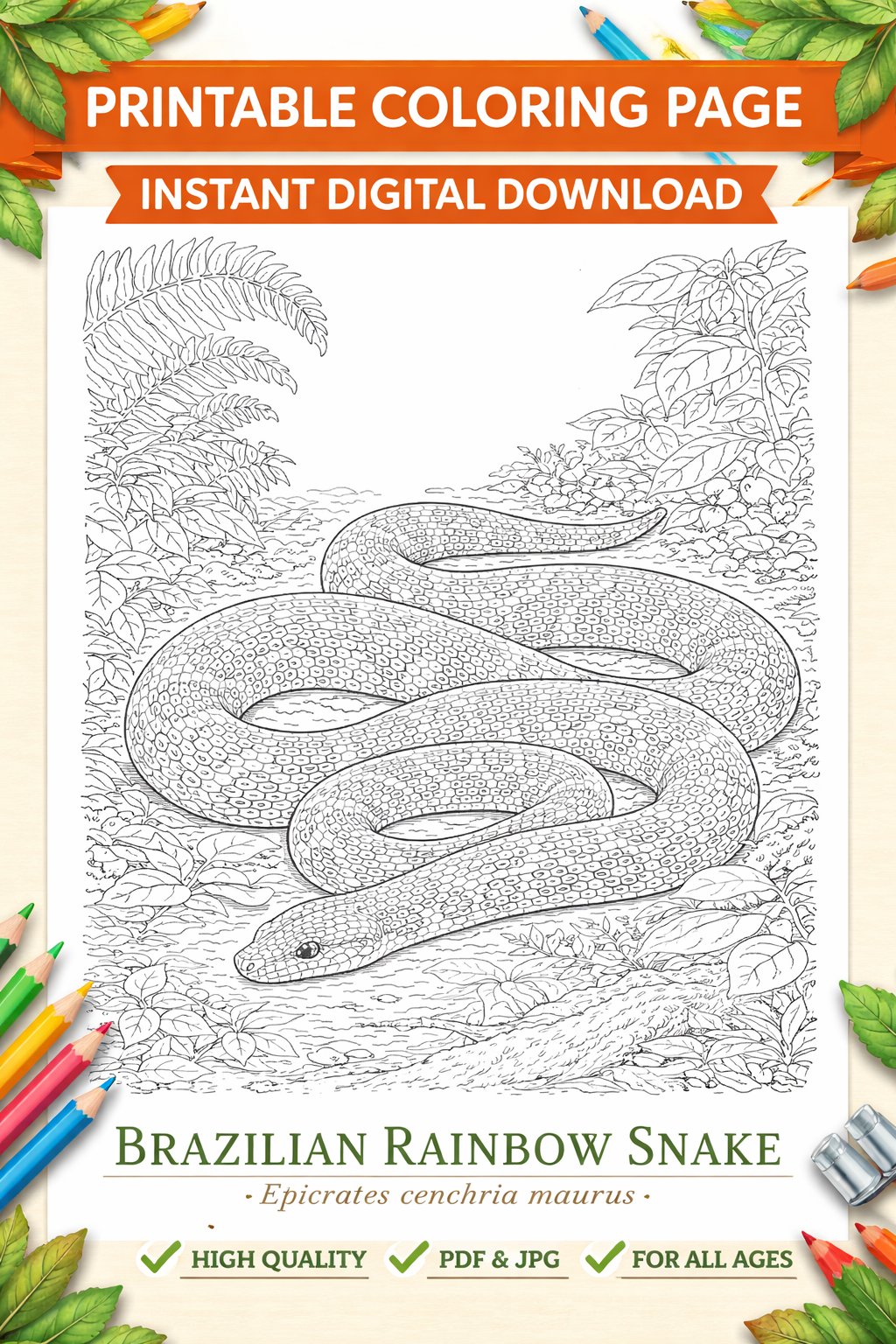 Snakes Coloring Book for Adults – 30 Printable Pages for Relaxation & Mindfulness - Image 4