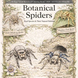 Realistic Spider Coloring Book for Adults – Printable Wildlife PDF (30 Detailed Arachnid Pages)