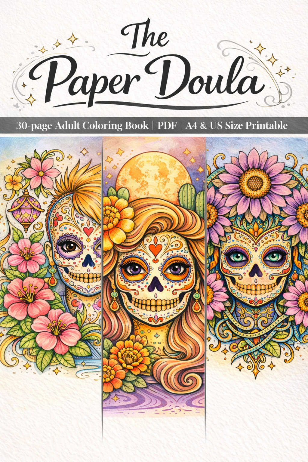 female sugar skulls coloring book cover page