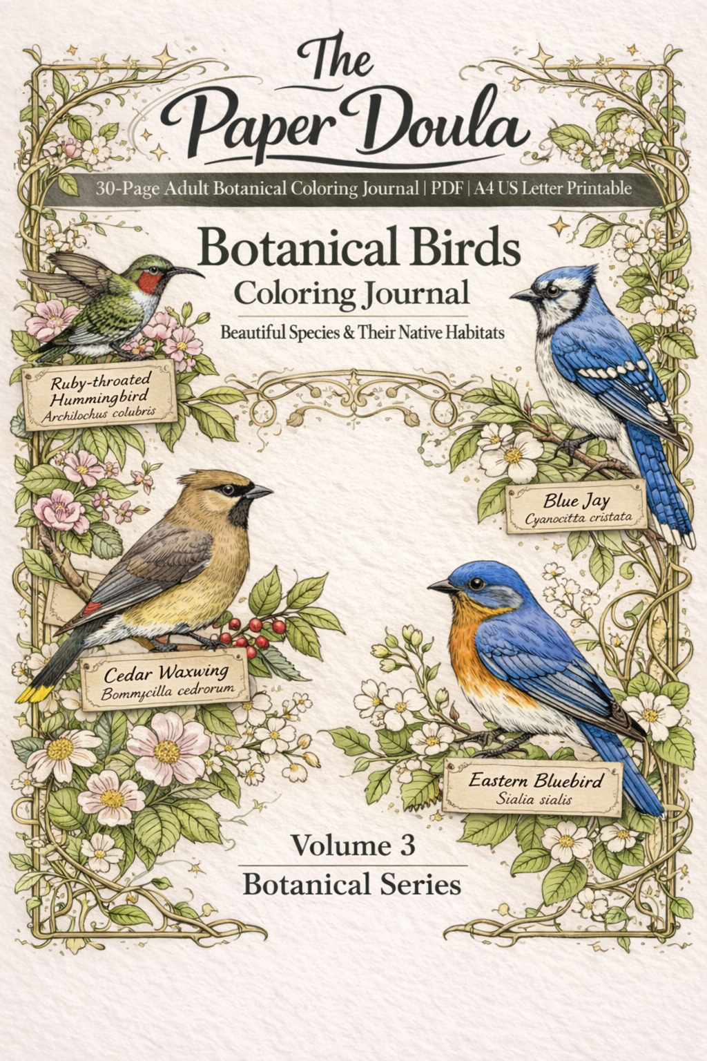 Bird Coloring Journal for Mindfulness & Stress Relief – 62 Pages