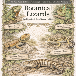 Lizards Coloring Book for Adults – 30 Detailed Printable Pages for Mindfulness & Stress Relief