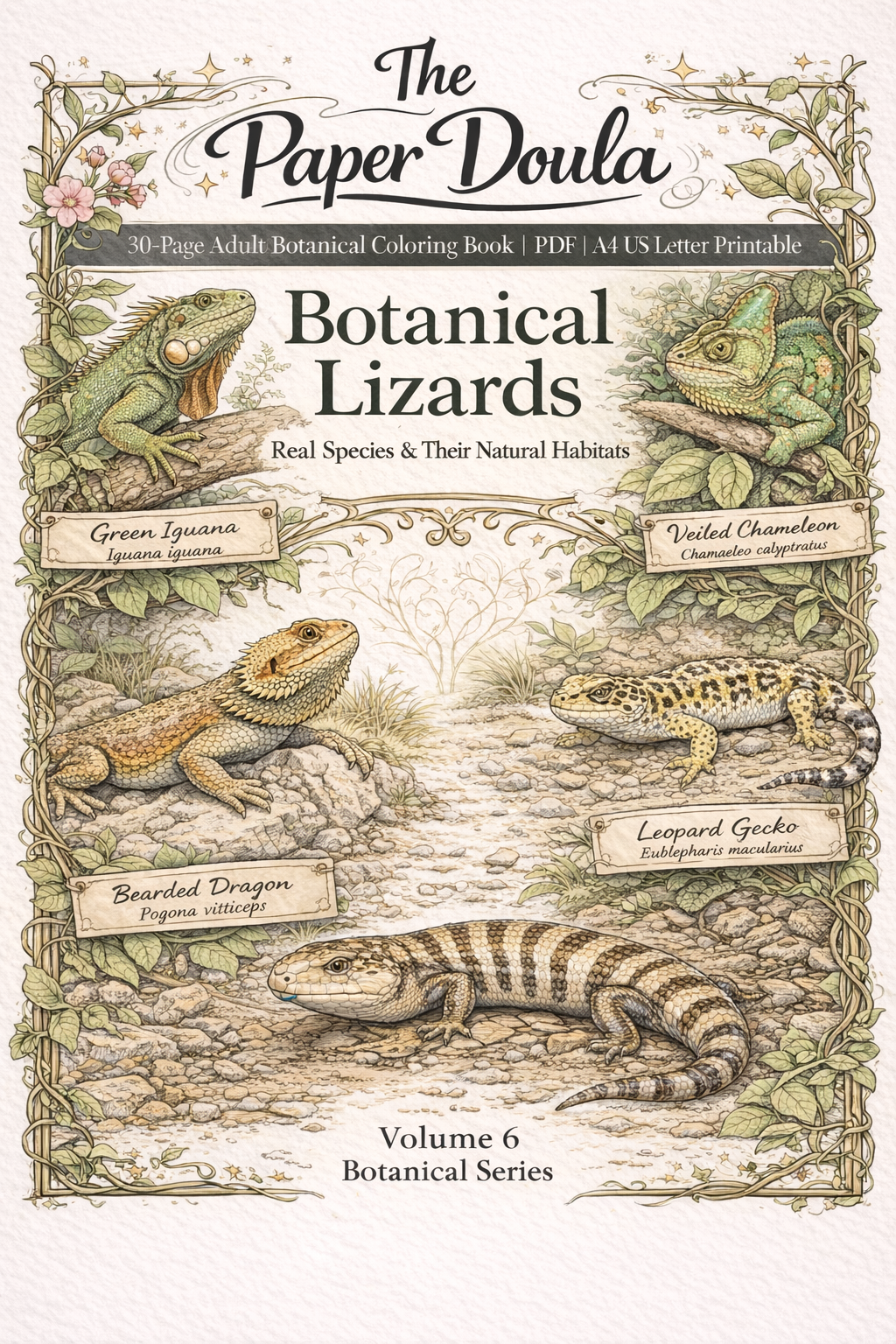 Lizards Coloring Book for Adults – 30 Detailed Printable Pages for Mindfulness & Stress Relief