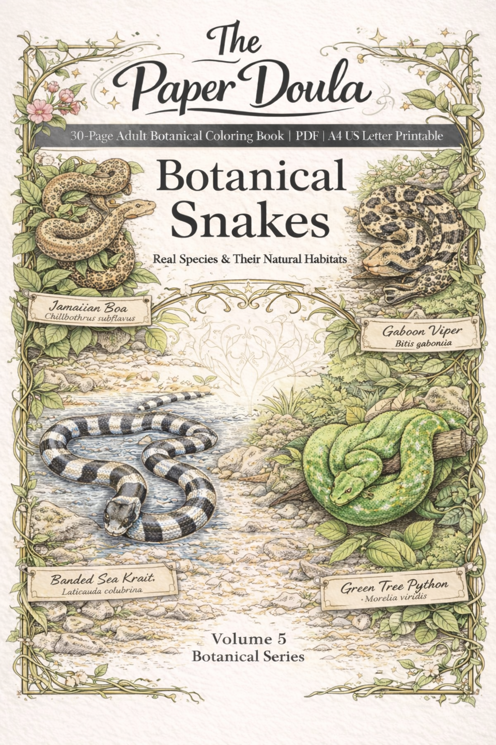 snakes coloring book cover page of printable pdf