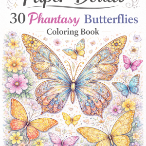 Phantasy butterflies coloring book cover with 30 intricate adult coloring pages for relaxation and stress relief